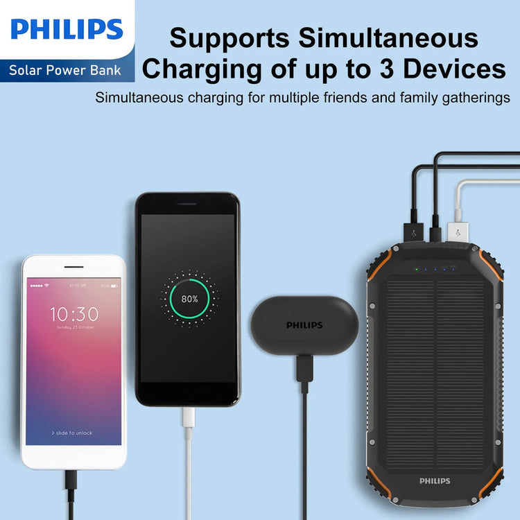 Philips 10000mAh Portable Solar Power Bank Supports Fast Charging Of M